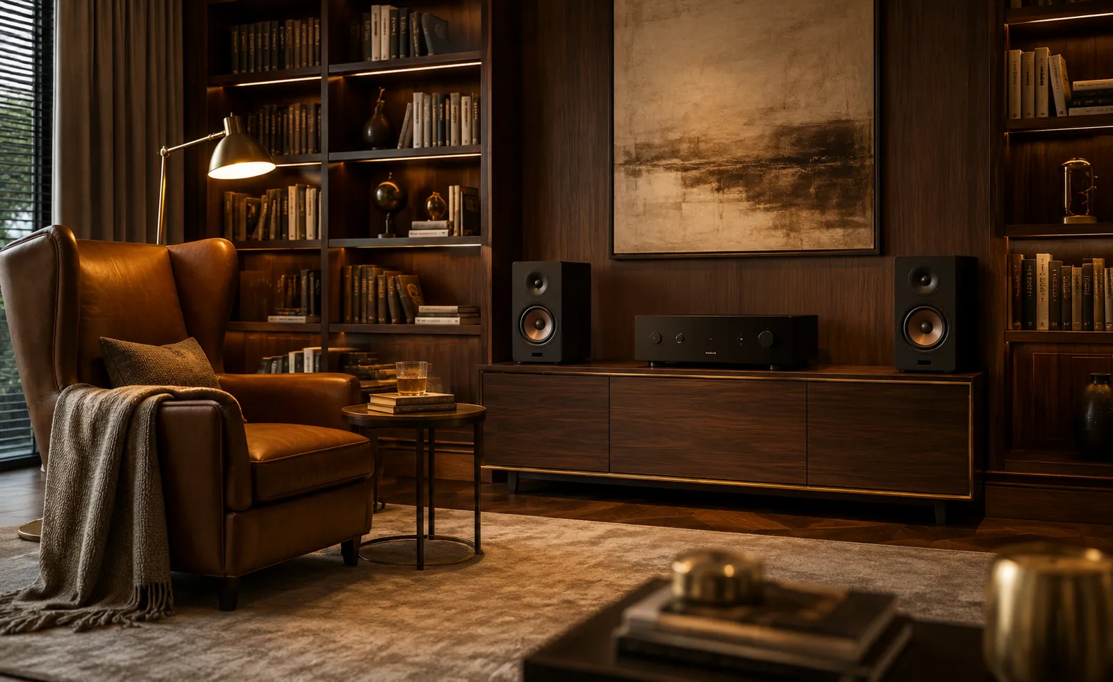 Biblioteca residencial con audio Hi-Fi premium DG Audiosound