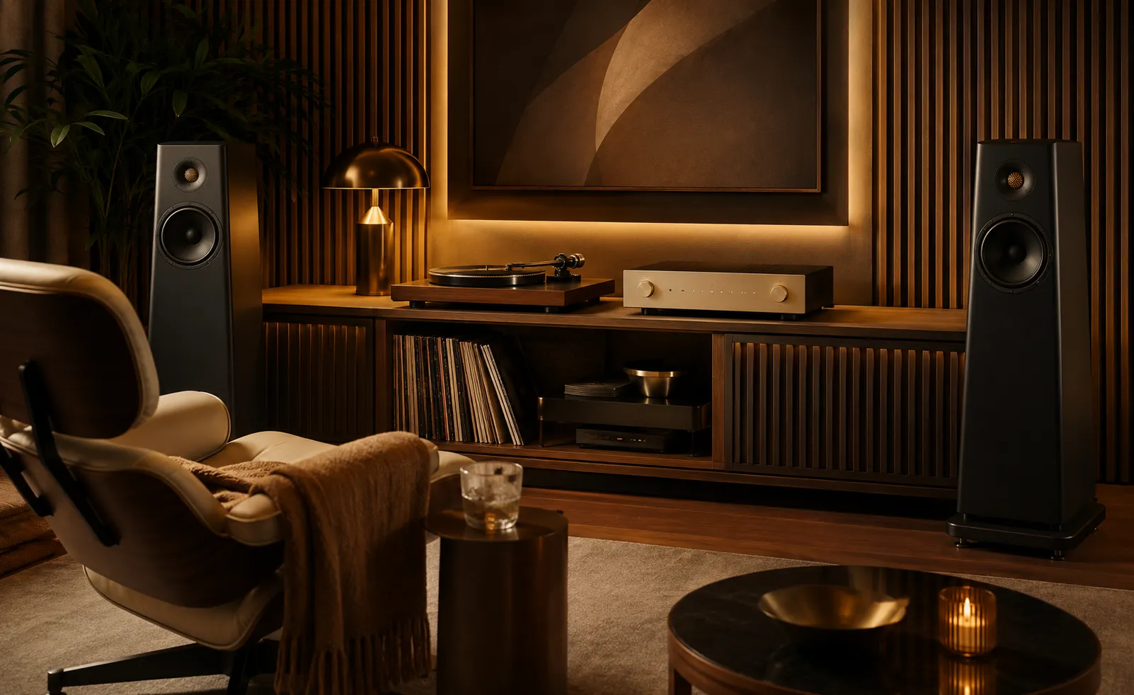 Cuarto de música con sistema Hi-Fi y tornamesa DG Audiosound