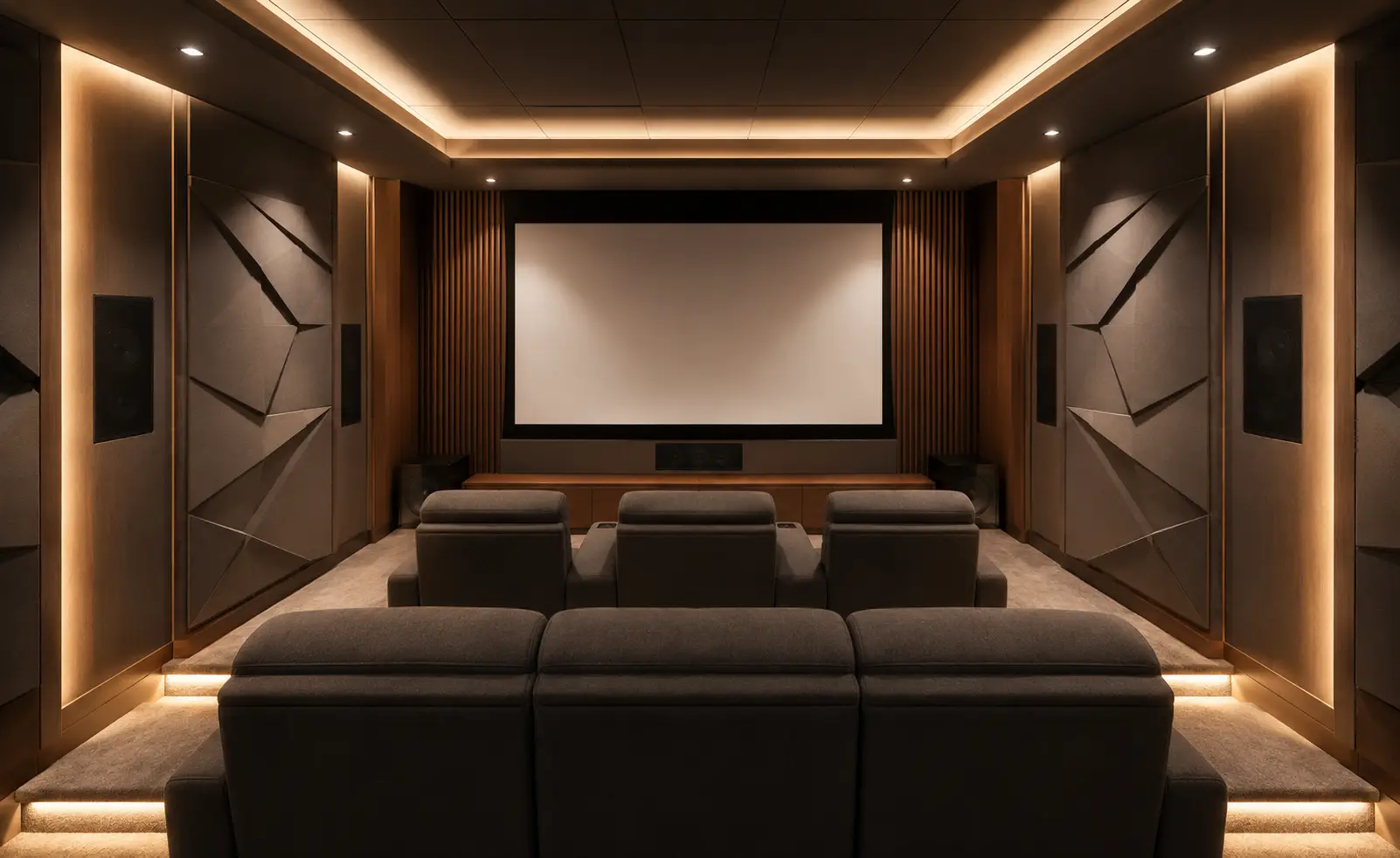 Cuarto dedicado home theater con pantalla grande y bocinas DG Audiosound