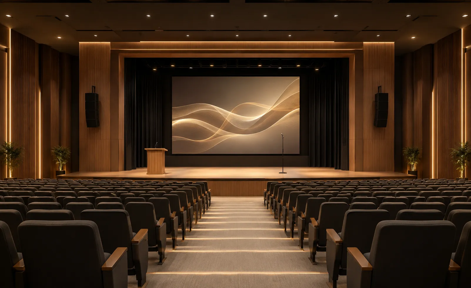 Auditorio escolar con sistema de audio, video y proyección