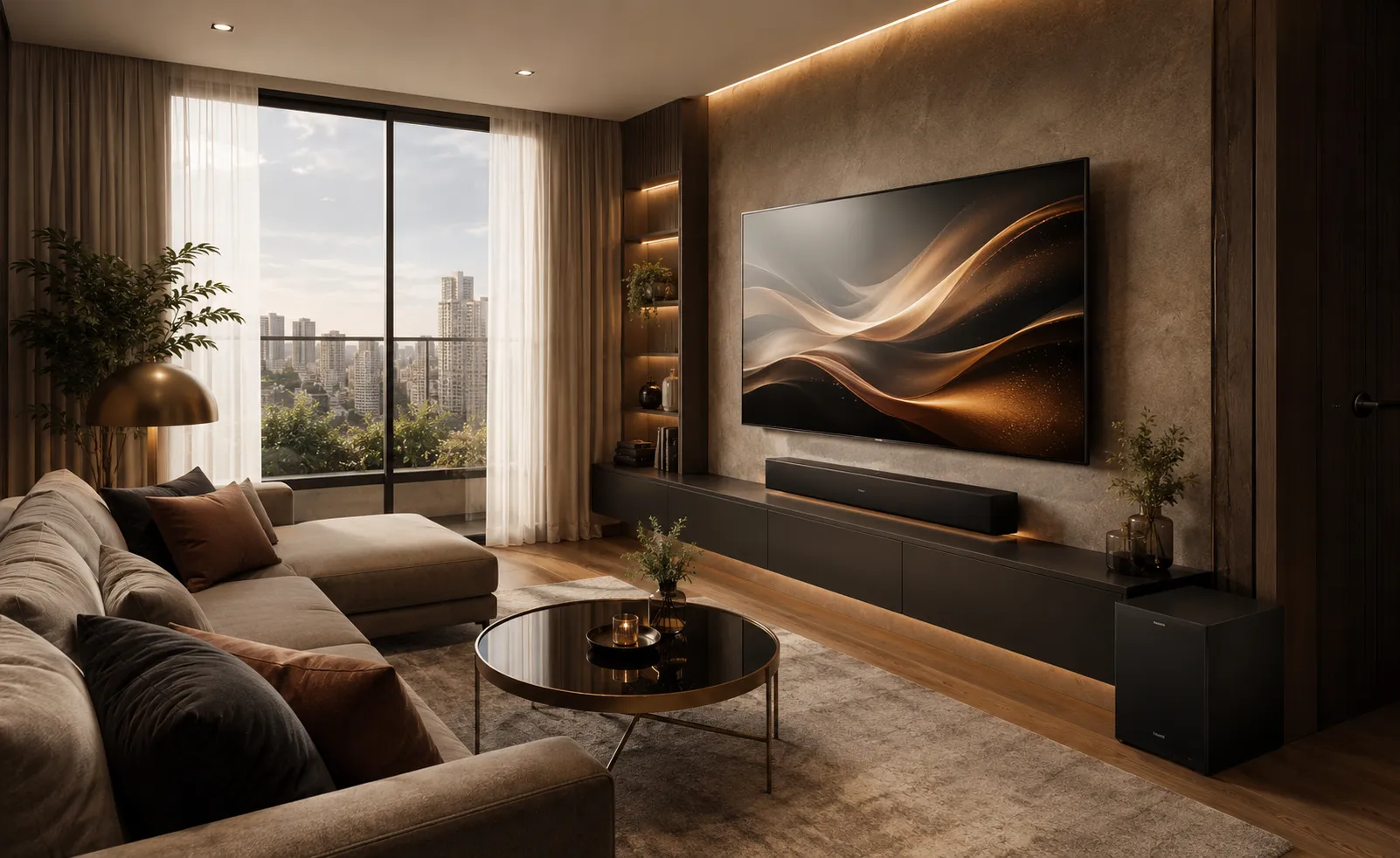 Family room en departamento con audio y video premium DG Audiosound
