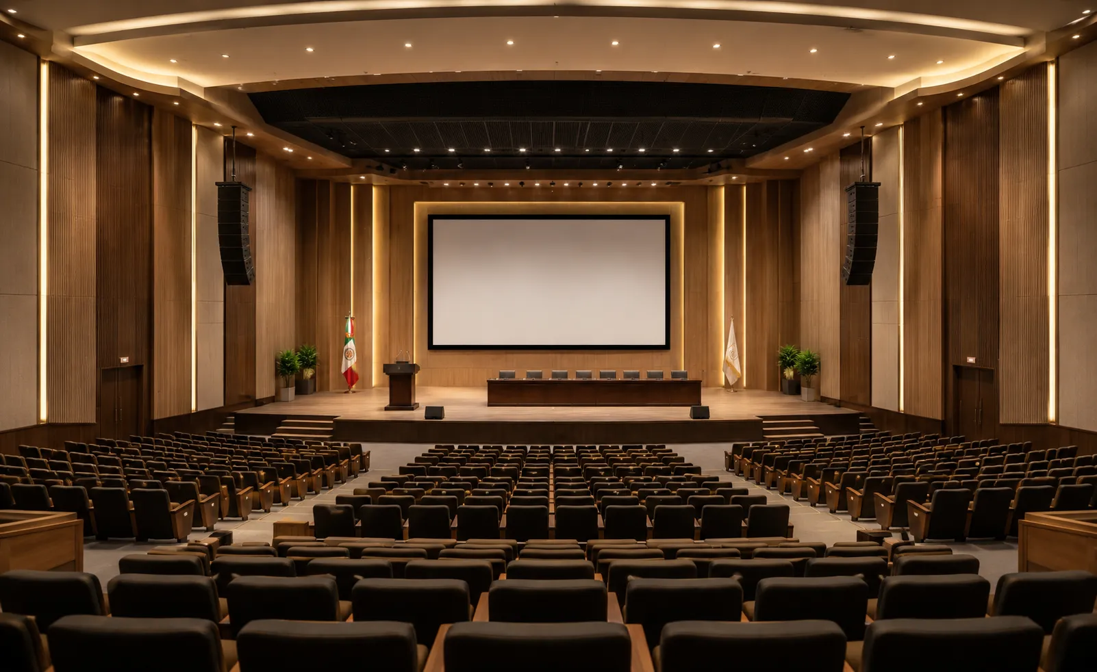 Auditorio público de gobierno con audio y video profesional