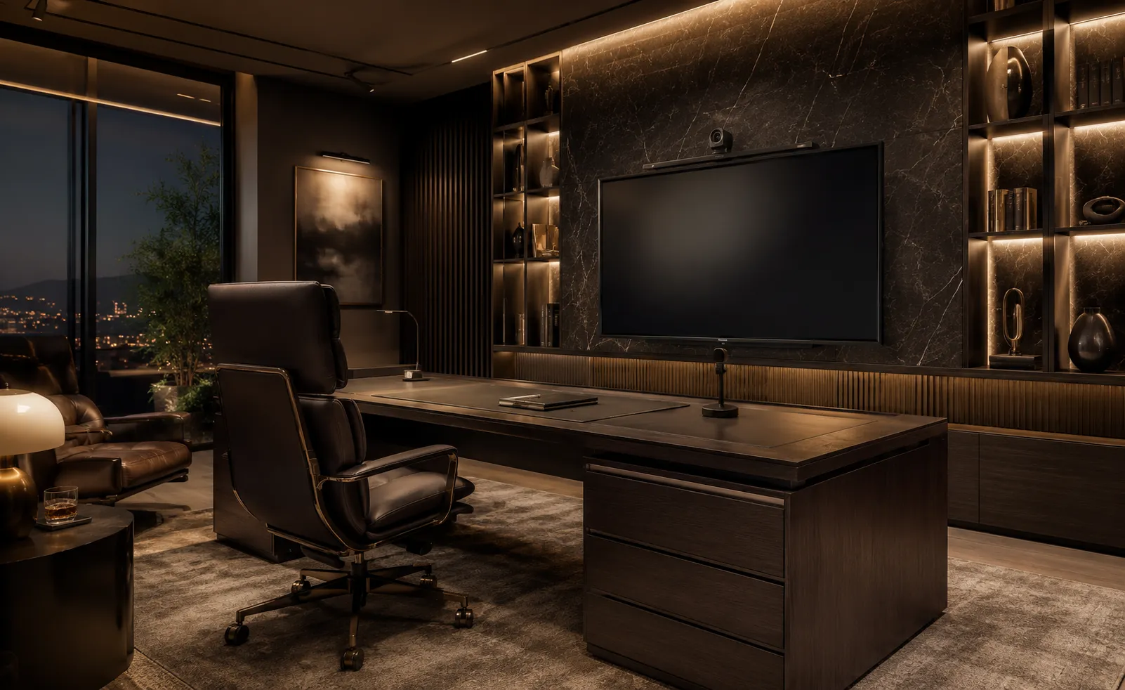 Espacio ejecutivo de home office premium con audio video e iluminación DG Audiosound