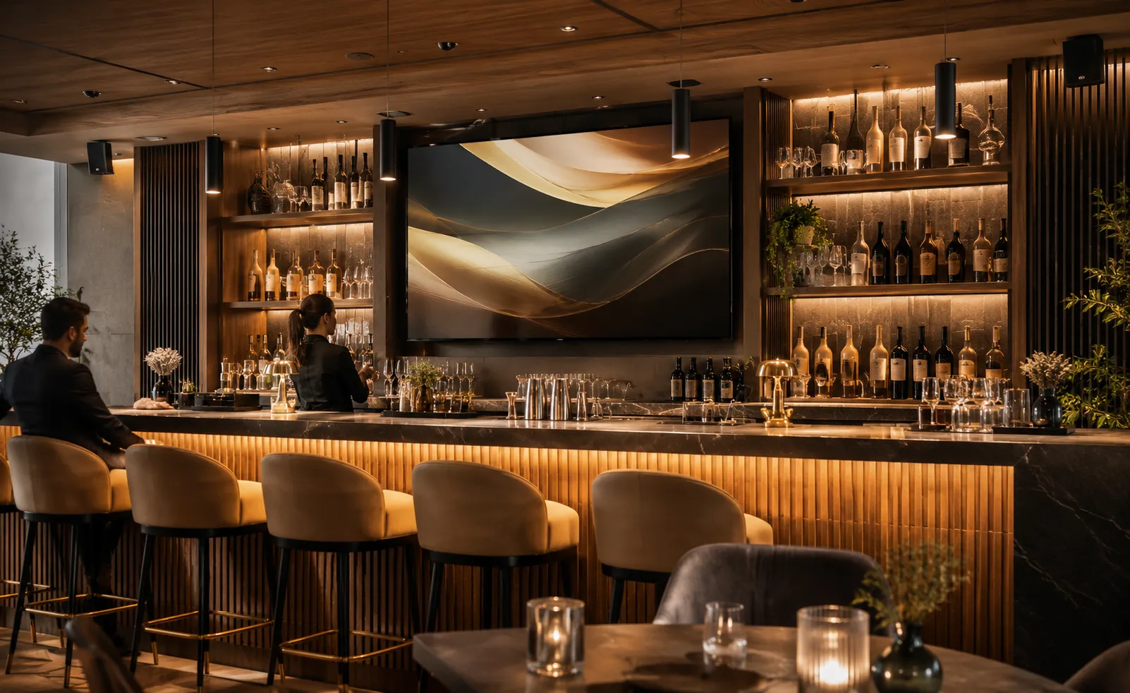 Audio y video para barra de restaurante