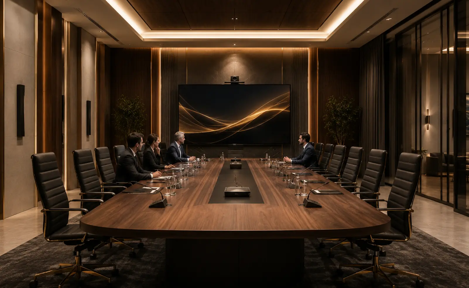 Sala directiva con integración audiovisual premium